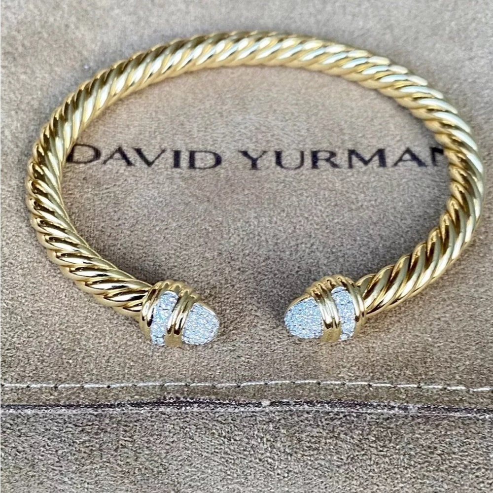 David Yurman 18k Gold Diamond Cable Classic Bracelet Spira 6.25” Small $5250+
